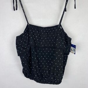 NWT Arizona Jean Co Black White Polka Dot Ruffle Crop Top Cami, XL or XXL NEW